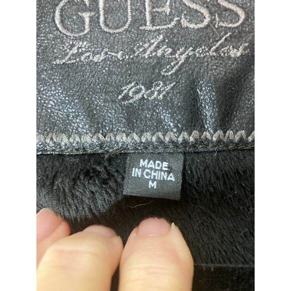GUESS 1981 Faux Leather Jacket Roll Faux Fur Collar &Lining Black Size M - Picture 4 of 12